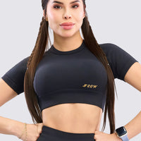 TOP DEPORTIVO NEGRO MANGA CORTA RVC - colombiangymwear