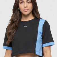 BLUSA NEGRA Y AZUL CUELLO REDONDO CDC