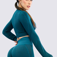 BUZO VERDE TURQUESA AJUSTADO Y TEXTURIZADO RVC