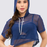 Hoodie deportivo color azul marino, con capucha ajustable