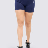 Short deportivo seamless de color azul marino, con pretina alta y que comprime.