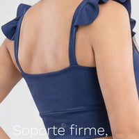 TOP CROP AZUL MARINO CON VOLANTES RVC