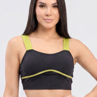 TOP SOPORTE MEDIO NEGRO Y DETALLES EN COLOR VERDE PISTACHO RVC