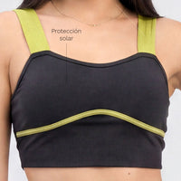 TOP SOPORTE MEDIO NEGRO Y DETALLES EN COLOR VERDE PISTACHO RVC