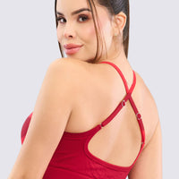 TOP ROJO CON ESPALDA CRUZADA Y FRUNCIDO FRONTAL RVC