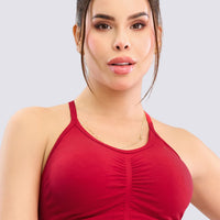 TOP ROJO CON ESPALDA CRUZADA Y FRUNCIDO FRONTAL RVC