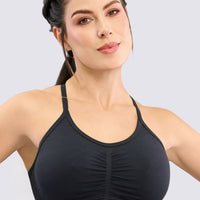 TOP NEGRO CON ESPALDA CRUZADA Y FRUNCIDO FRONTAL RVC