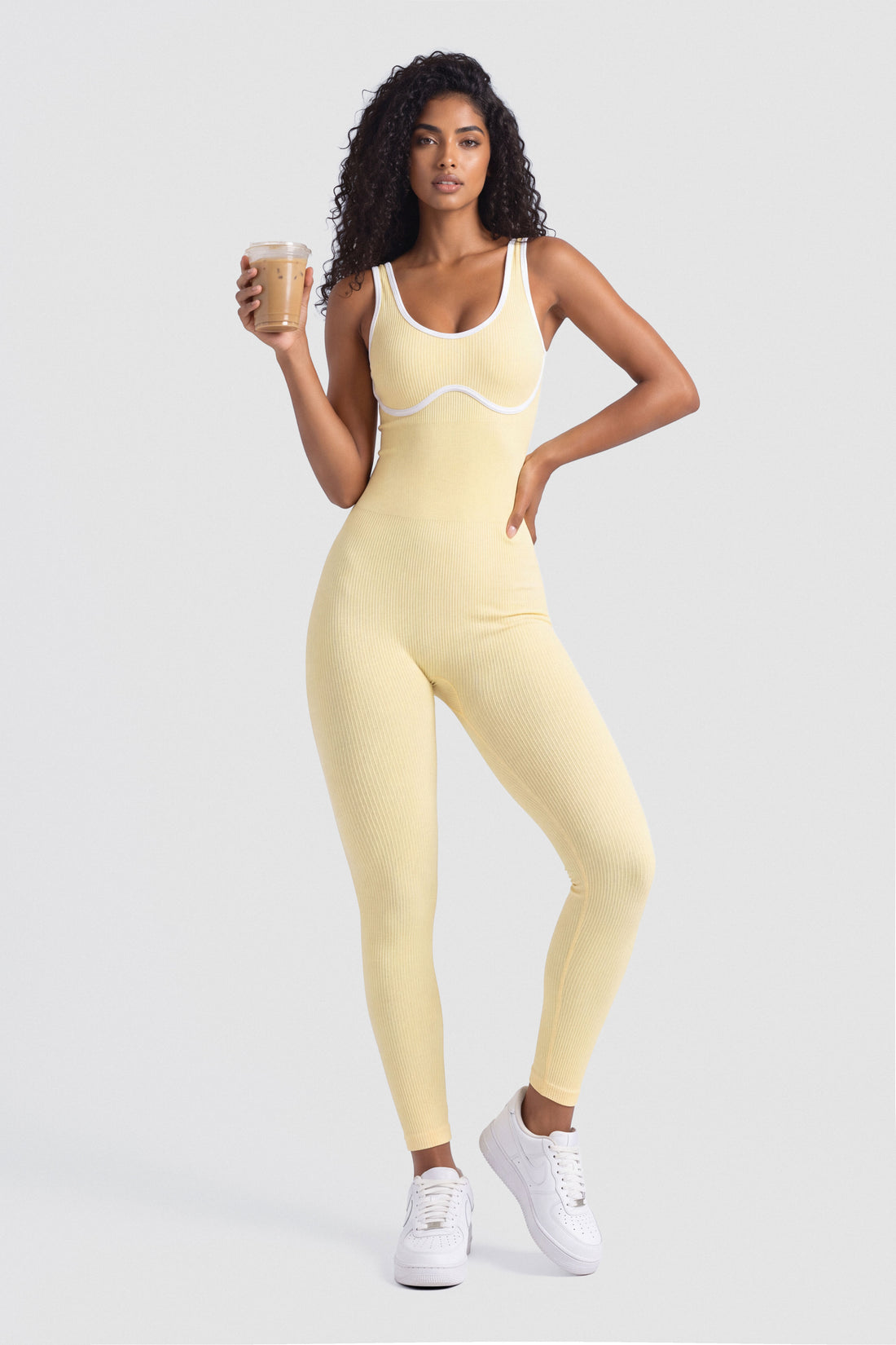 ENTERIZO SIN COSTURAS AMARILLO CON  VENAS EN CONTRASTE PPC