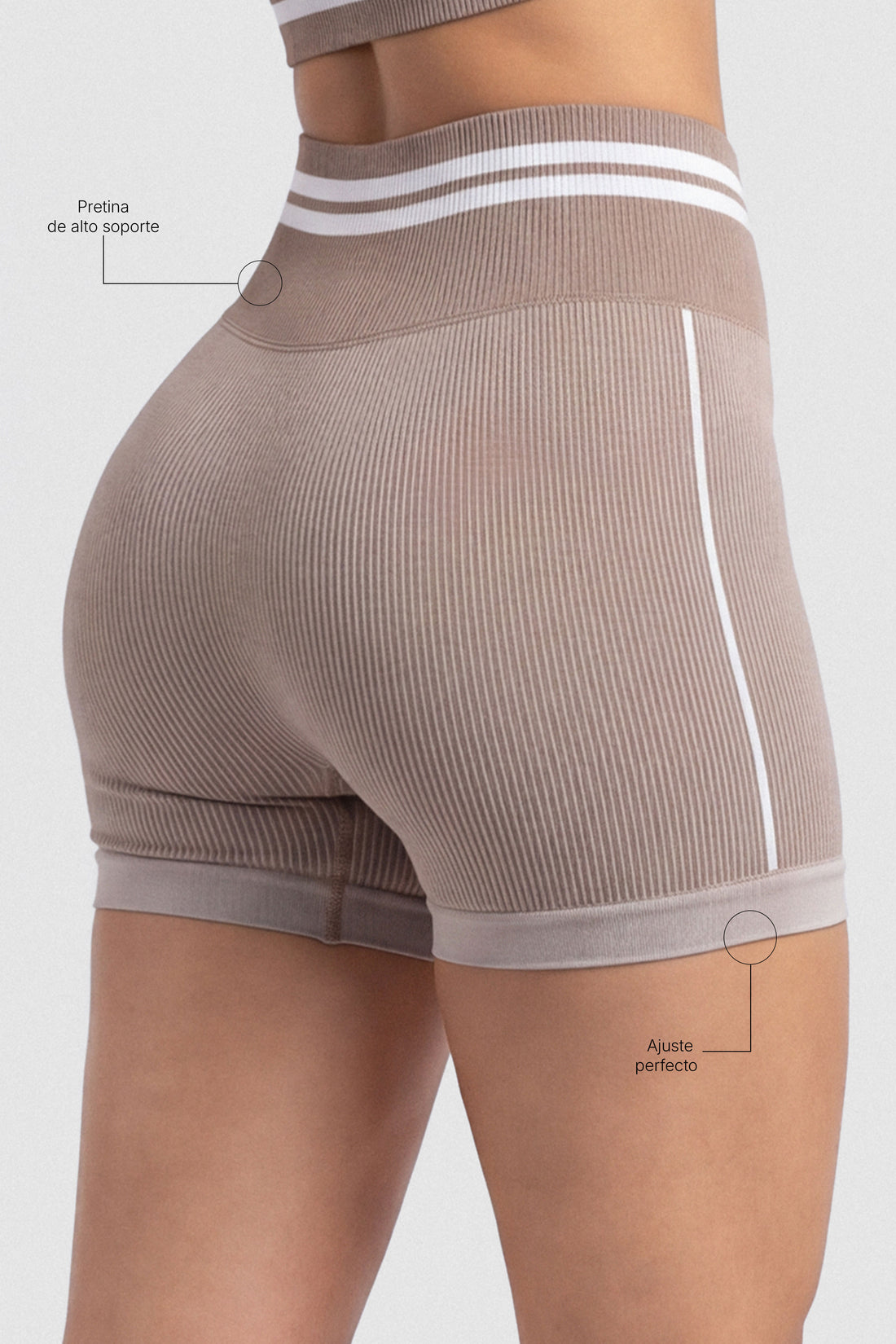 SHORT MOCCA PRETINA ALTA Y FRANJAS BLANCAS PPC