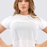 BLUSA COLOR BLANCO EN TELA MALLA CON MANGAS CORTAS
