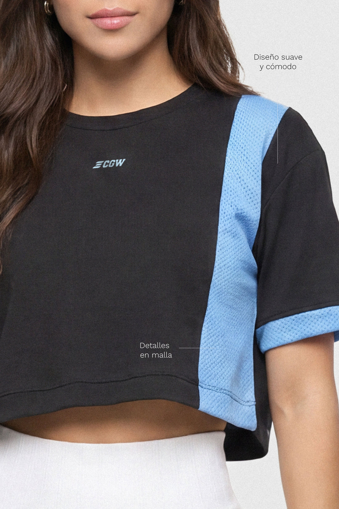 BLUSA  NEGRA  Y AZUL CUELLO REDONDO CDC