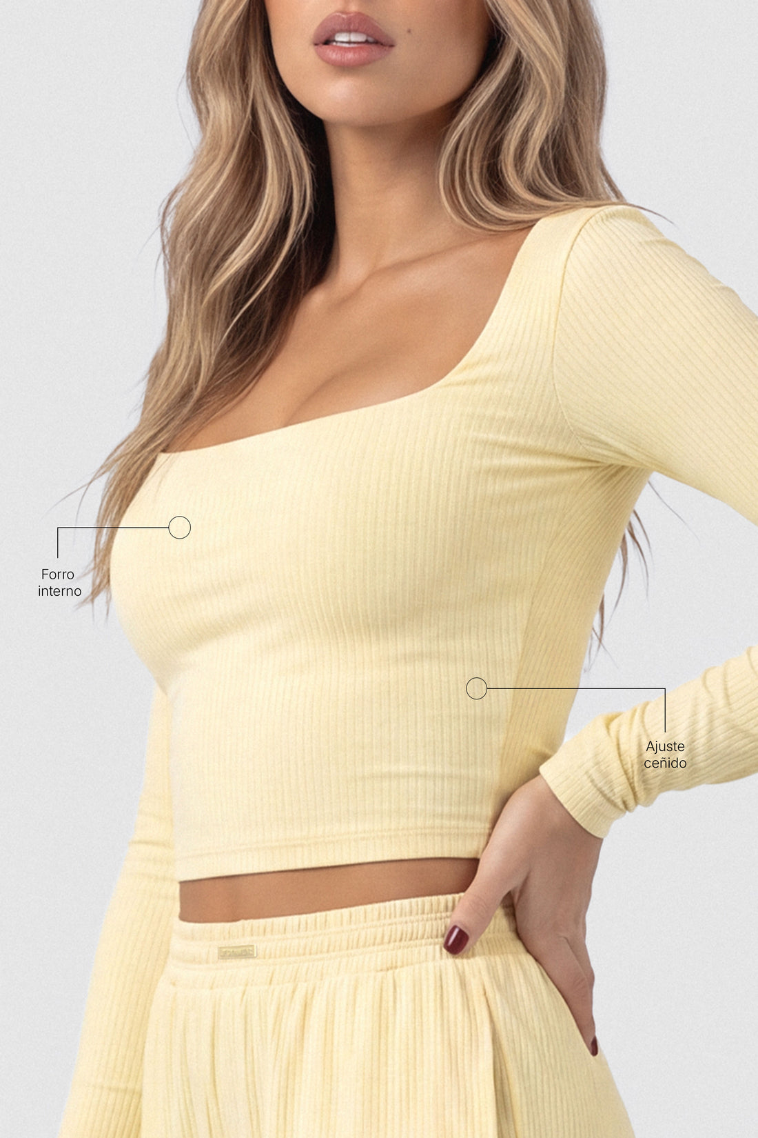 BUZO AMARILLO MANTEQUILLA MANGA LARGA TEXTURA ACANALADA PPC