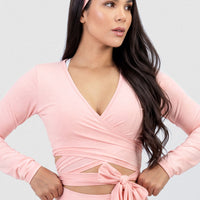 BUZO MANGA LARGA ROSA MUSE CUELLO EN V CRUZADO CCR
