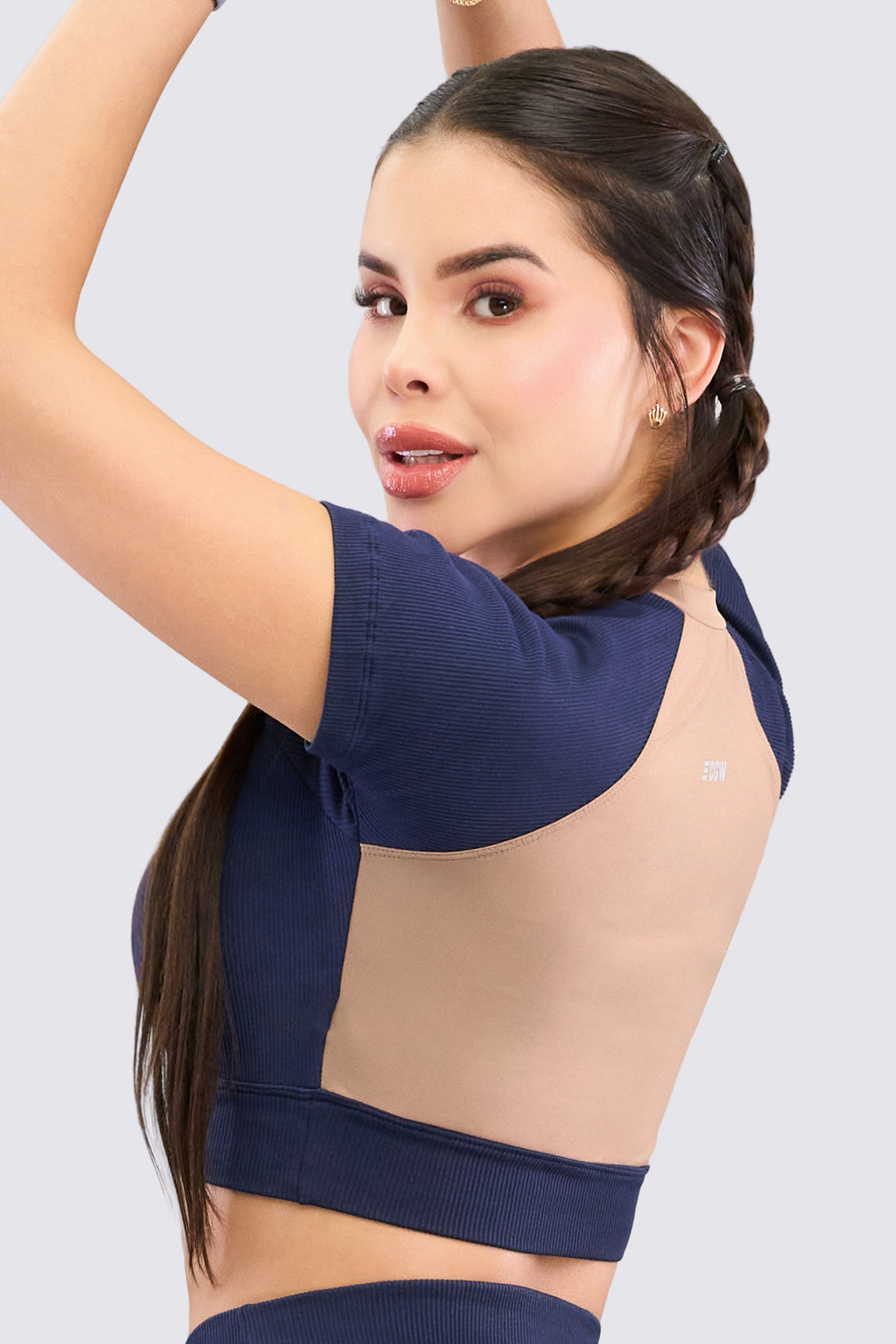 TOP DEPORTIVO CROP AZUL MARINO Y MOCCA RVC