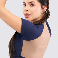 TOP DEPORTIVO CROP AZUL MARINO Y MOCCA RVC