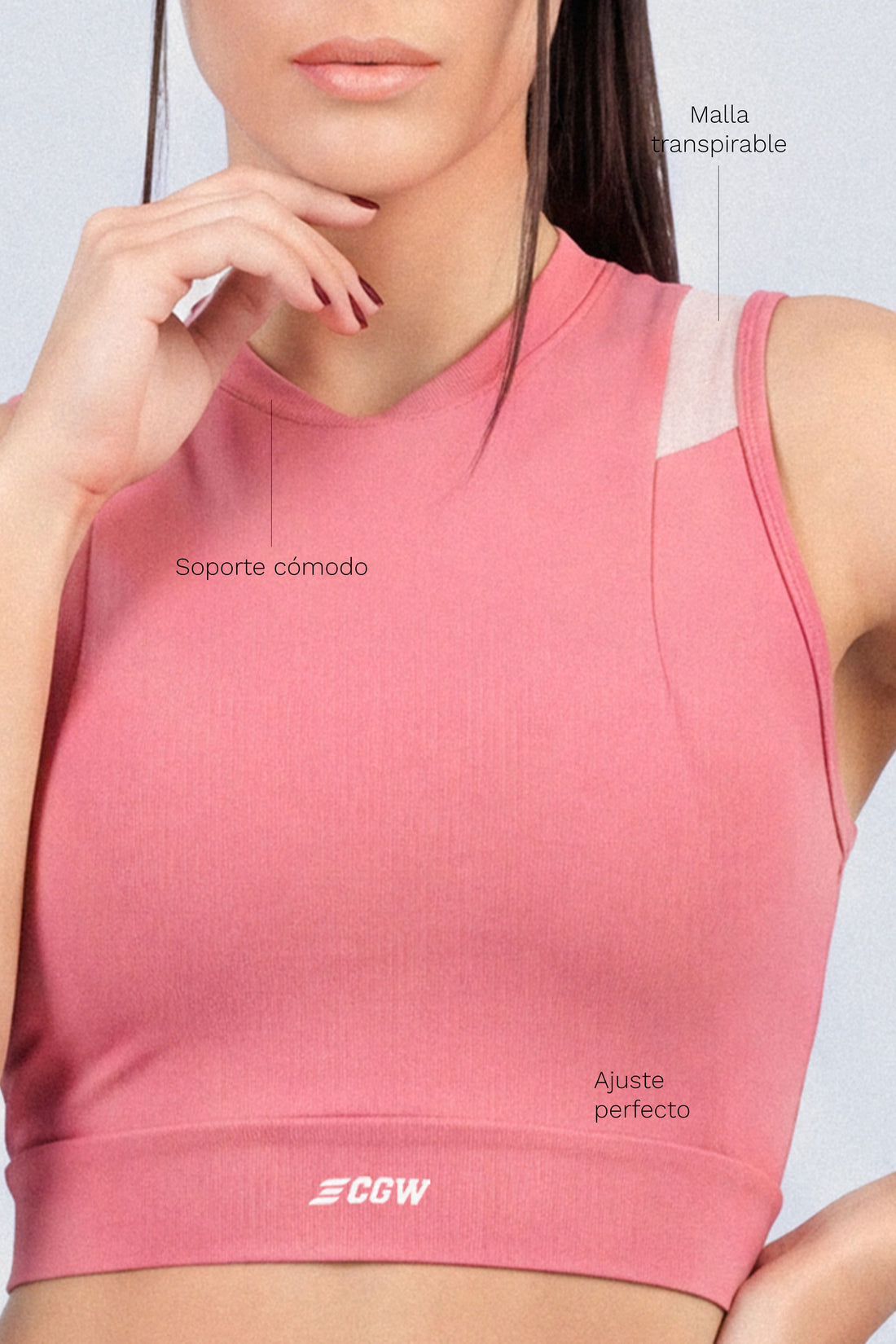 CROPTOP COLOR ROSADO MALLA TRANSPIRABLE CCR