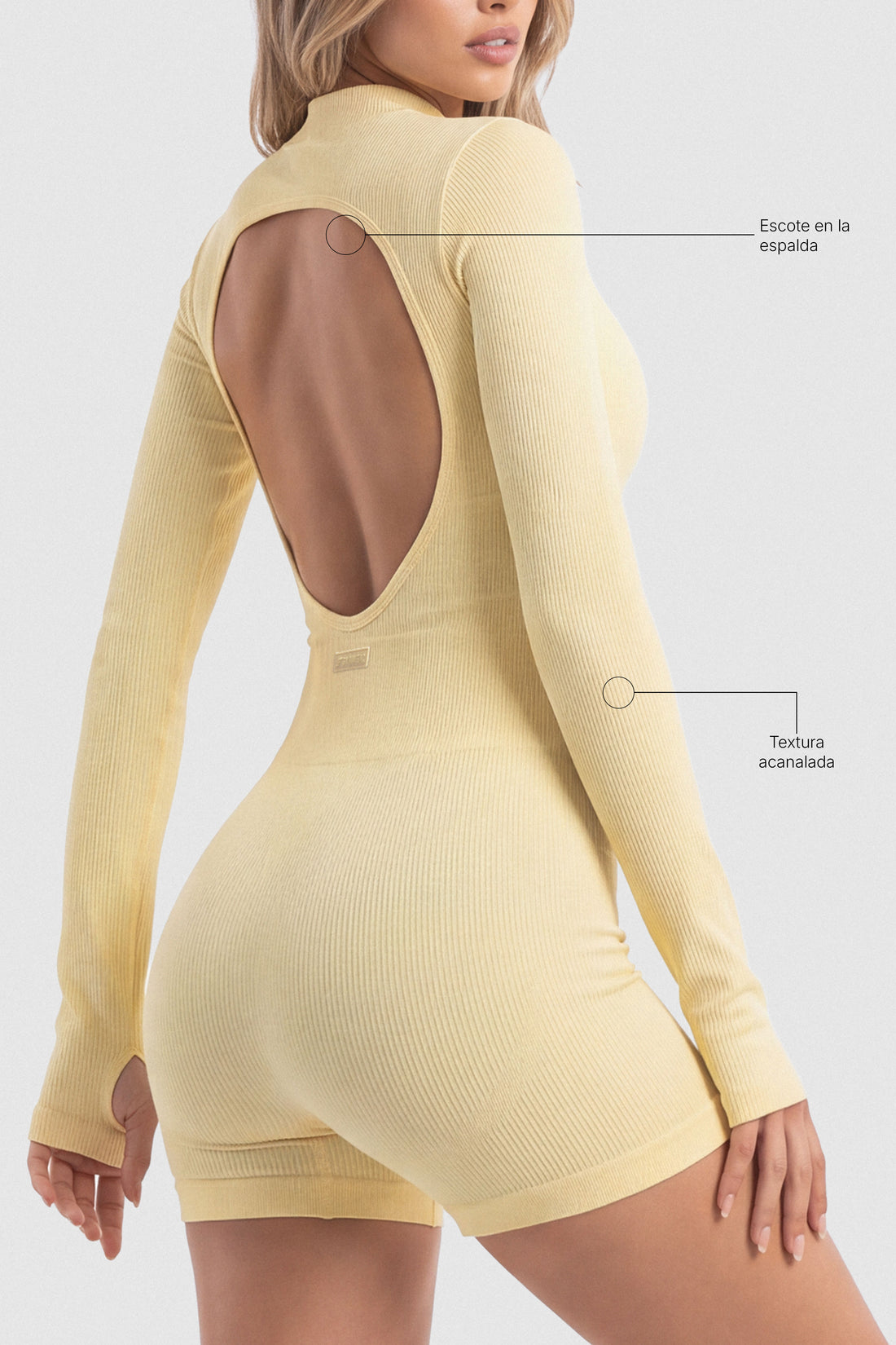 ENTERIZO CORTO AMARILLO MANGA LARGA ACANALADO PPC