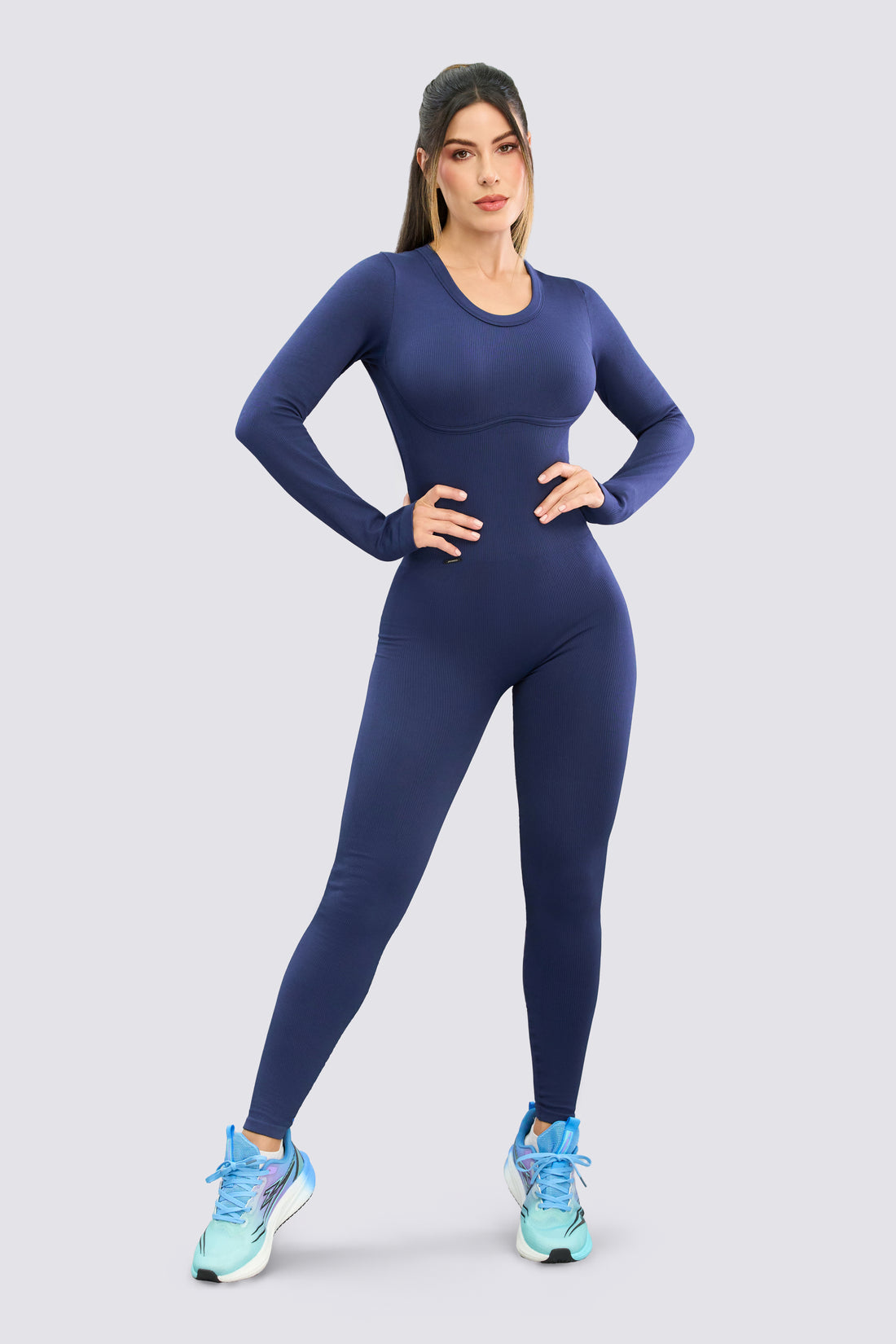 ENTERIZO SEAMLESS AZUL MARINO TEJIDO ACANALADO RVC