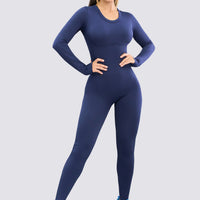 ENTERIZO SEAMLESS AZUL MARINO TEJIDO ACANALADO RVC