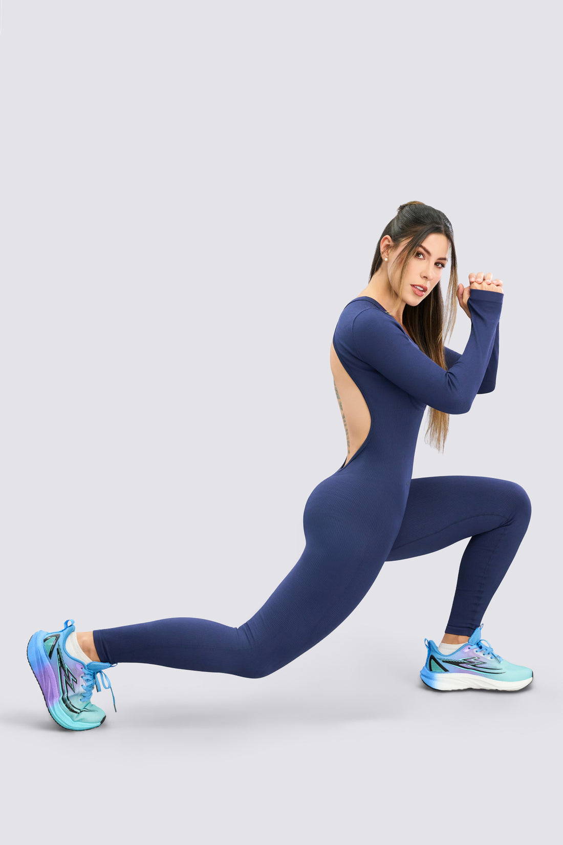 ENTERIZO SEAMLESS AZUL MARINO TEJIDO ACANALADO RVC