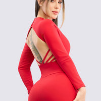 Enterizo deportivo color rojo de manga larga y espalda descubierta , diseño exclusivo y premium. 