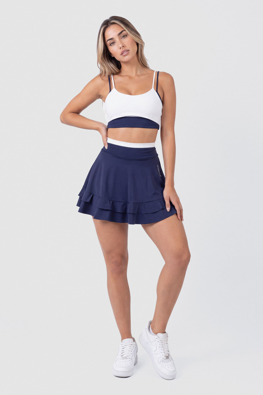 FALDA AZUL MARINO Y VOLANTES PPC