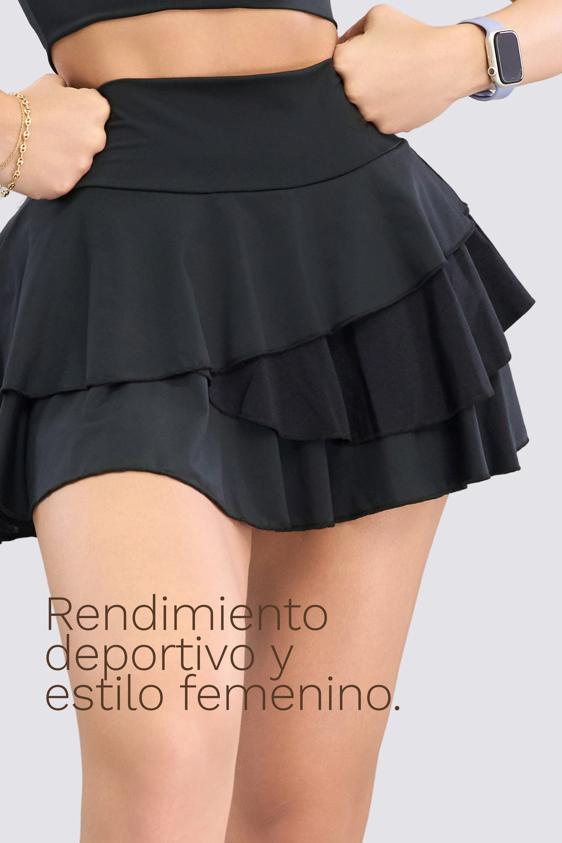FALDA DEPORTIVA NEGRA CON VOLANTES RVC