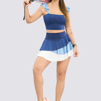 TOP CROP AZUL MARINO CON VOLANTES CELESTES RVC