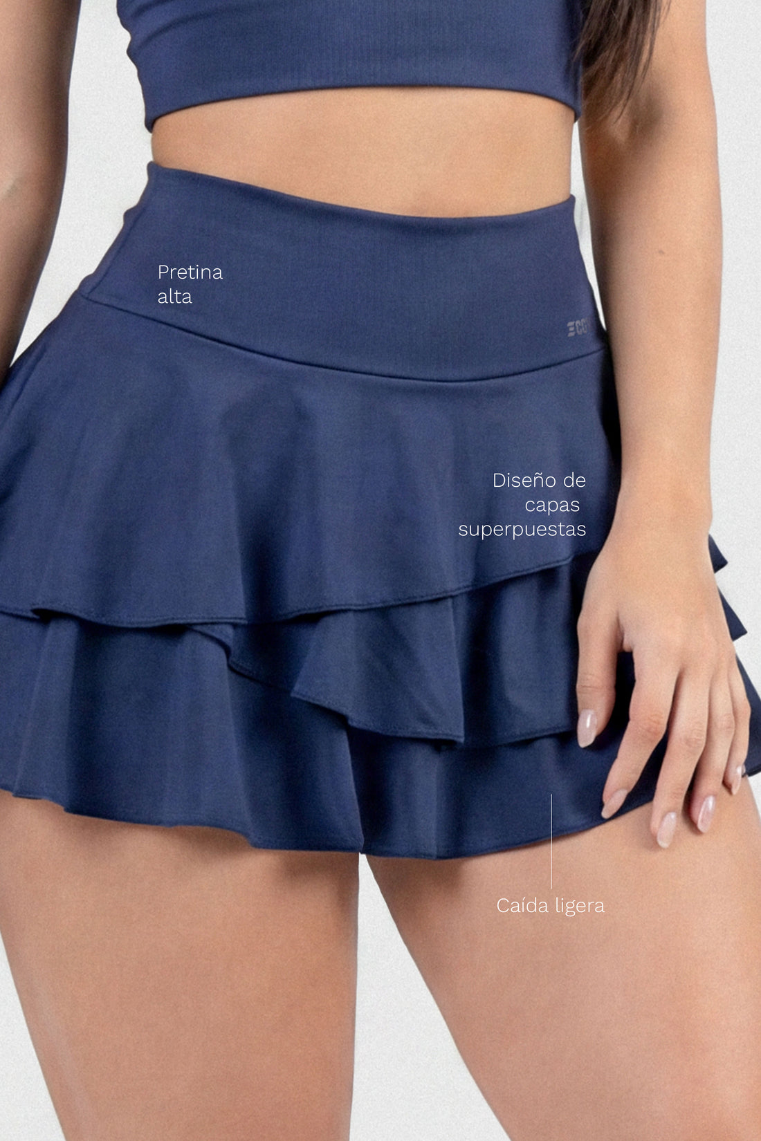 FALDA DEPORTIVA AZUL MARINO CON VOLANTES RVC