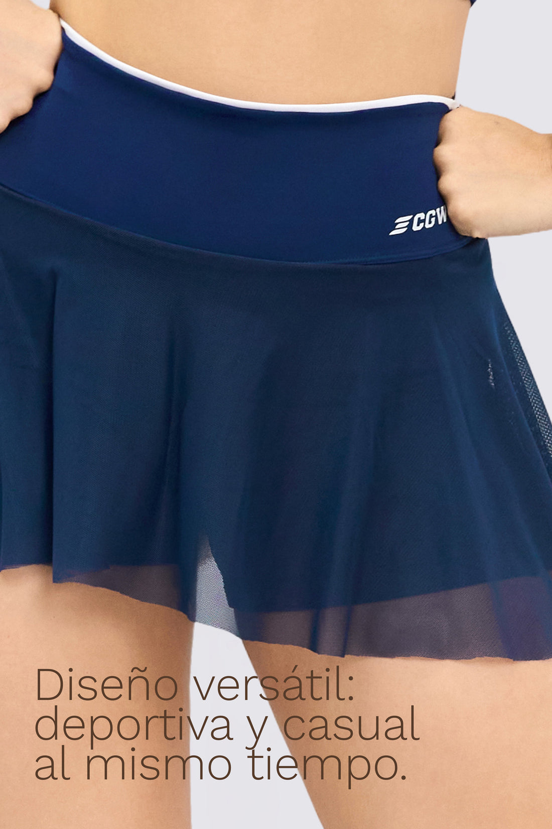 FALDA DEPORTIVA AZUL MARINO CON CAPA DE MALLA RVC