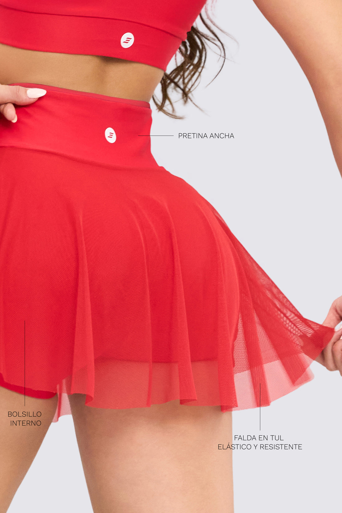 FALDA DEPORTIVA ROJA CON CAPA DE MALLA RVC