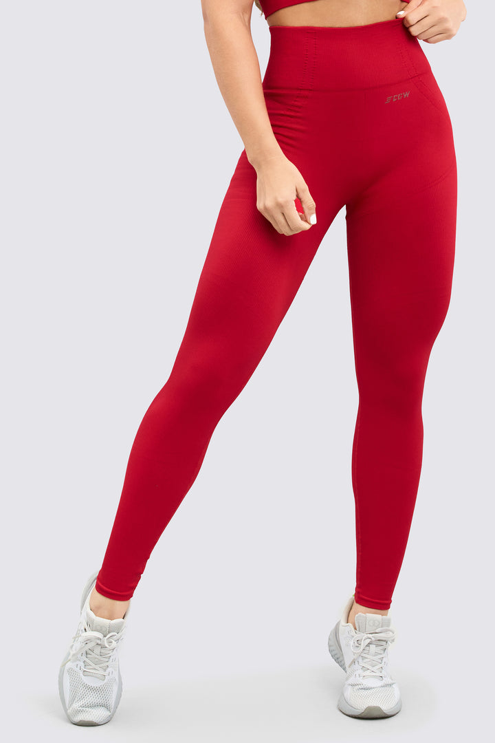 LEGGINGS COLOR ROJO SEAMLESS, CON TALLE ALTO, PERFECTO PARA CUALQUIER ACTIVIDAD DEPORTIVA. 