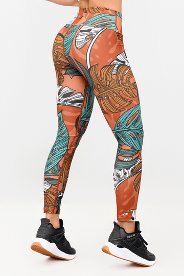 LEGGINGS PARA MUJER ELABORADO EN TELA SUPLEX, SUBLIMADO DE HOJAS TROPICALES. 