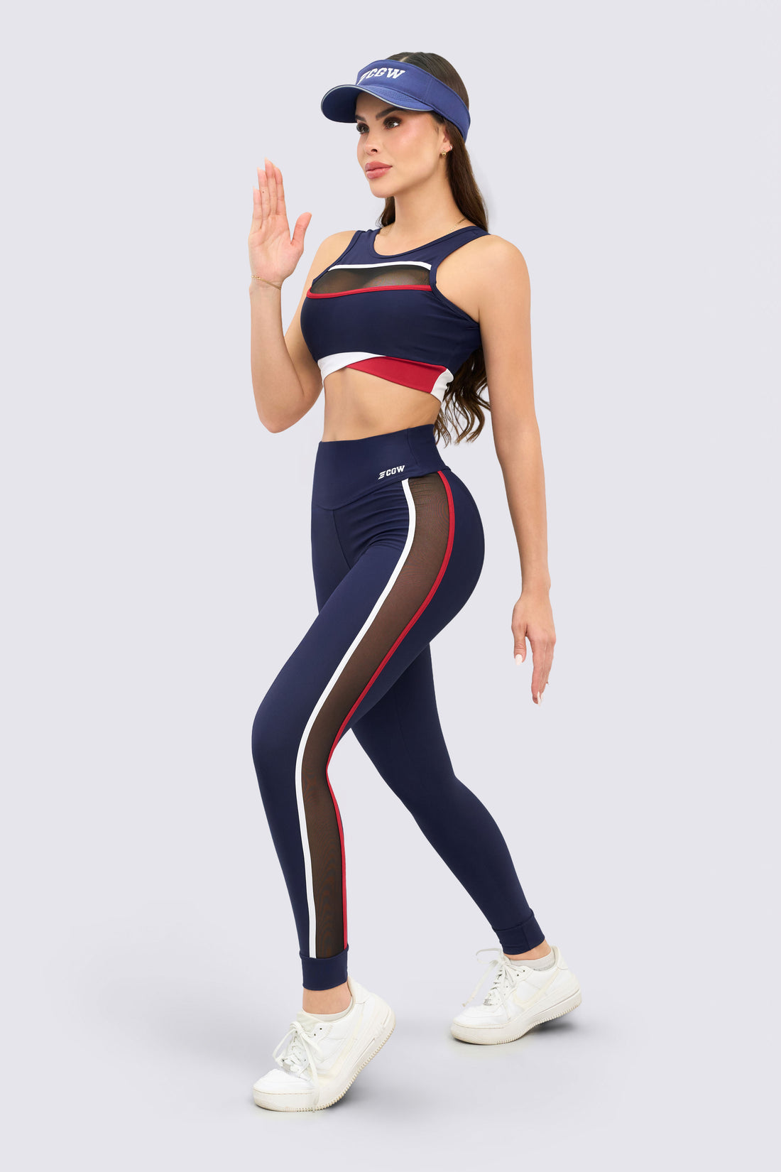 LEGGINGS AZUL MARINO CON PANELES LATERALES DE MALLA RVC