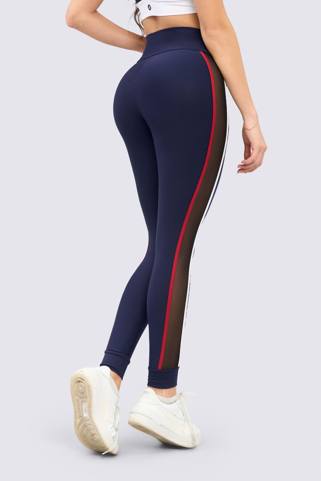 LEGGINGS AZUL MARINO CON PANELES LATERALES DE MALLA RVC