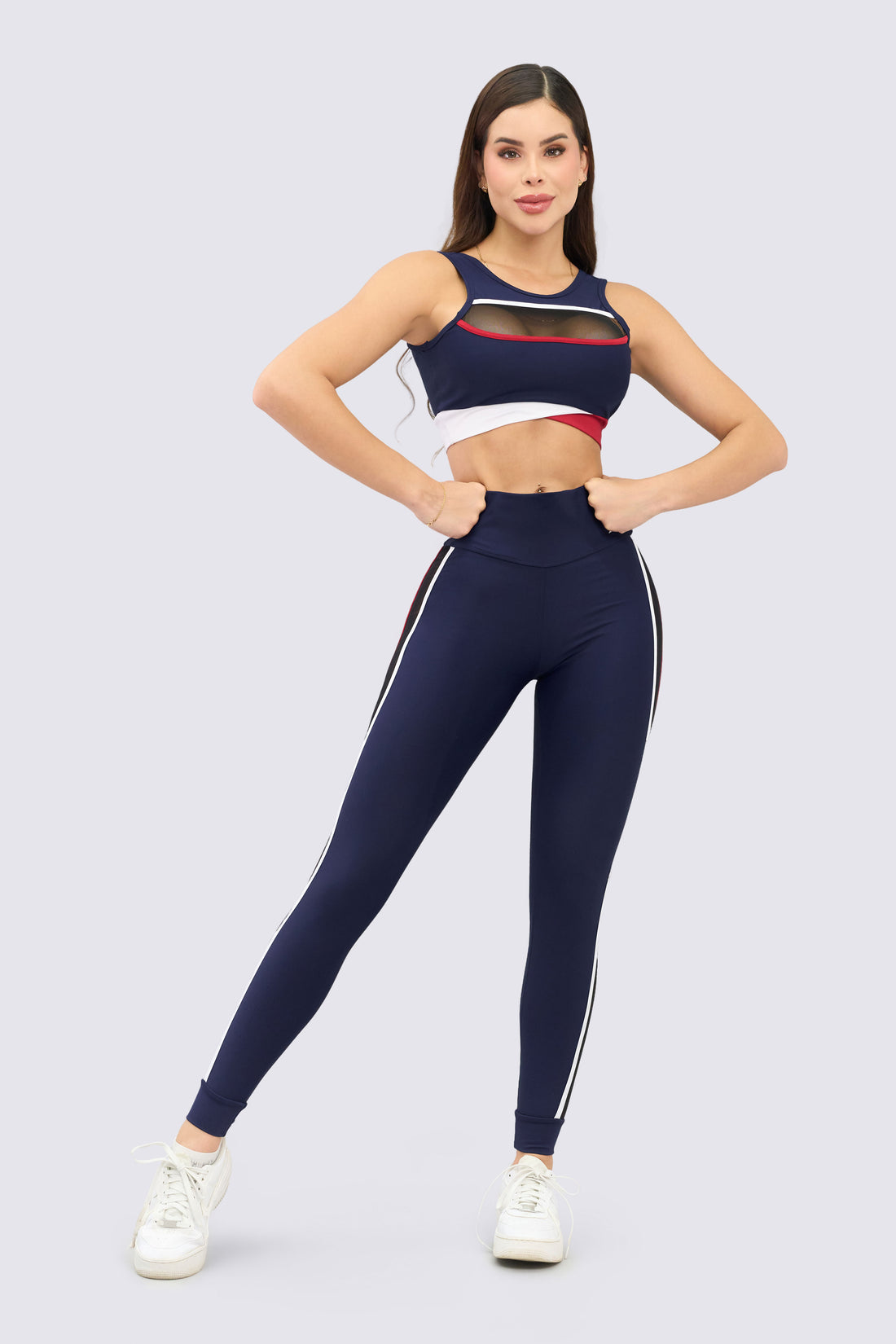 LEGGINGS AZUL MARINO CON PANELES LATERALES DE MALLA RVC