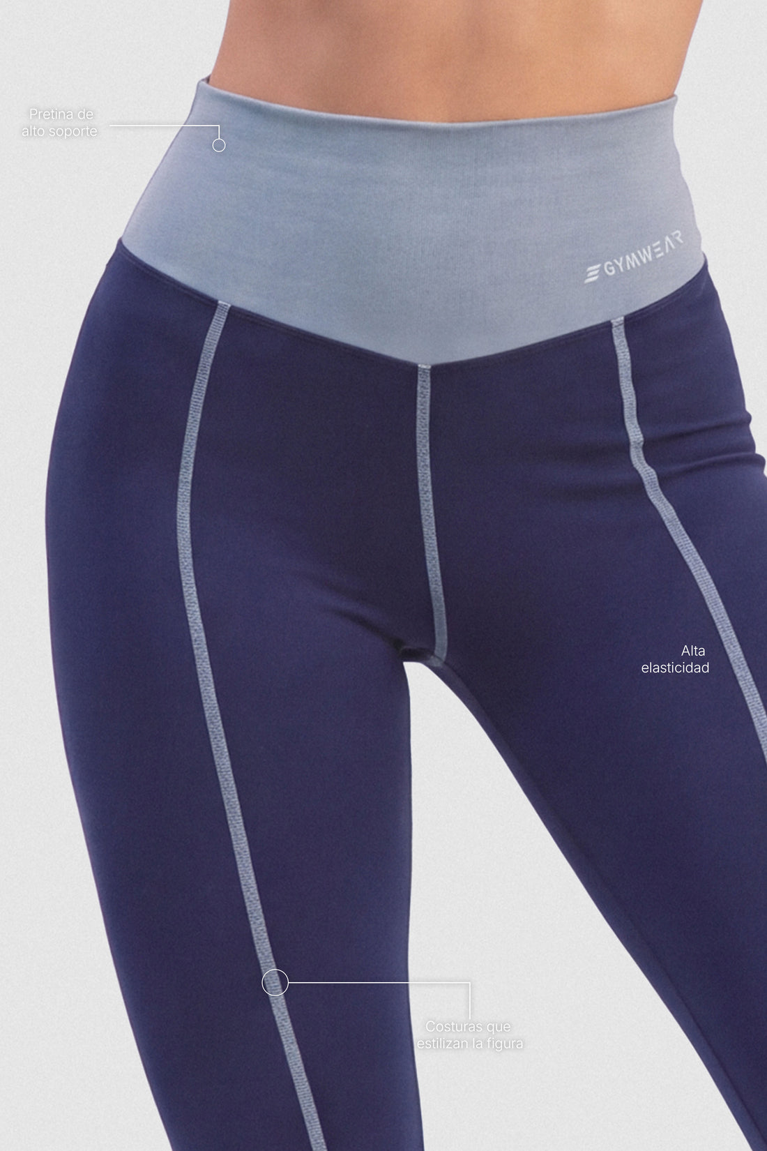 LEGGINGS AZUL MARINO TIRO ALTO Y PRETINA EN CONTRASTE PPC