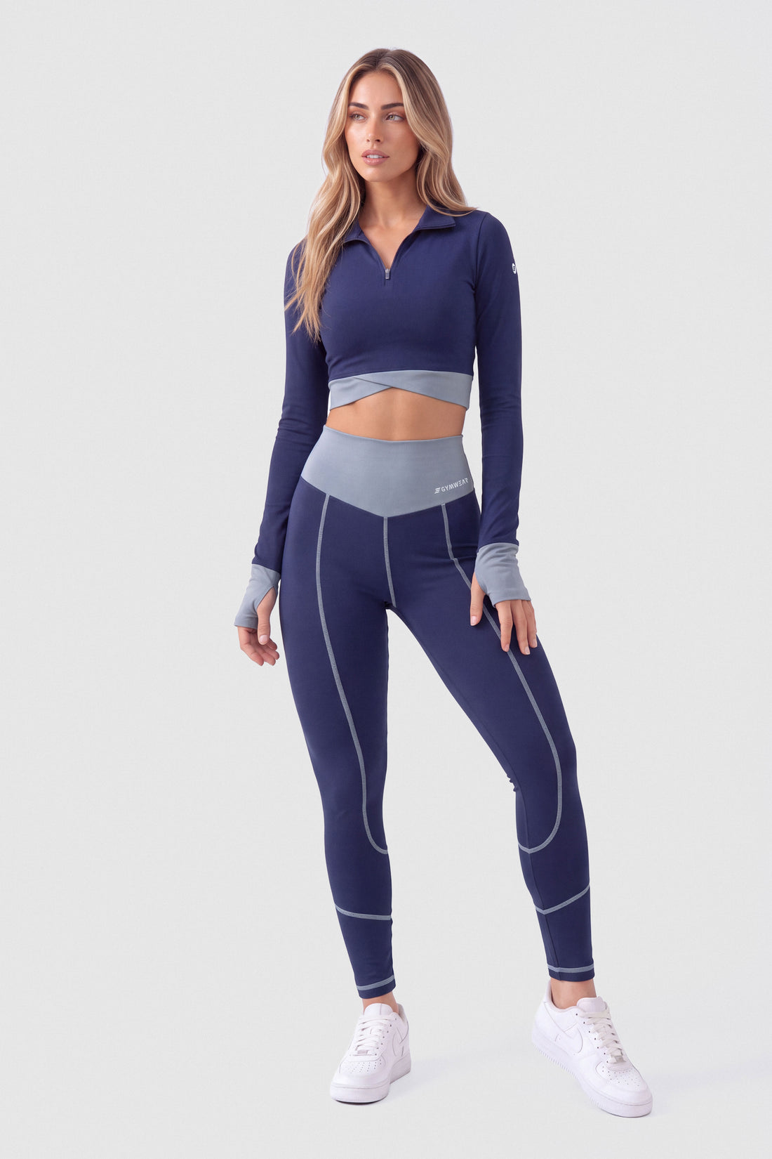 LEGGINGS AZUL MARINO TIRO ALTO Y PRETINA EN CONTRASTE PPC