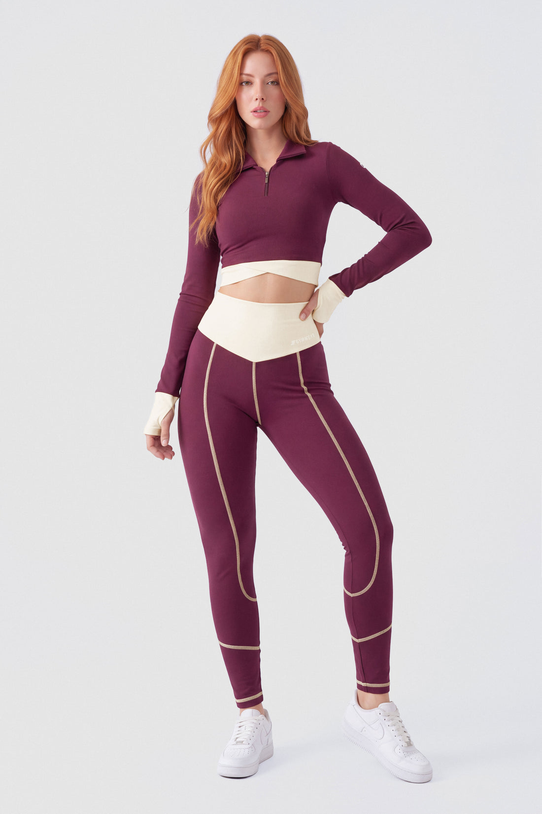 LEGGINGS MERLOT TIRO ALTO Y PRETINA EN CONTRASTE PPC