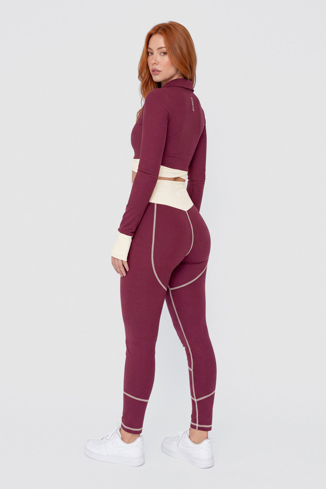 LEGGINGS MERLOT TIRO ALTO Y PRETINA EN CONTRASTE PPC