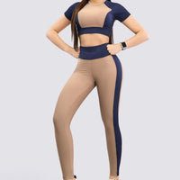 TOP DEPORTIVO CROP AZUL MARINO Y MOCCA RVC