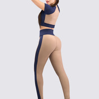 TOP DEPORTIVO CROP AZUL MARINO Y MOCCA RVC