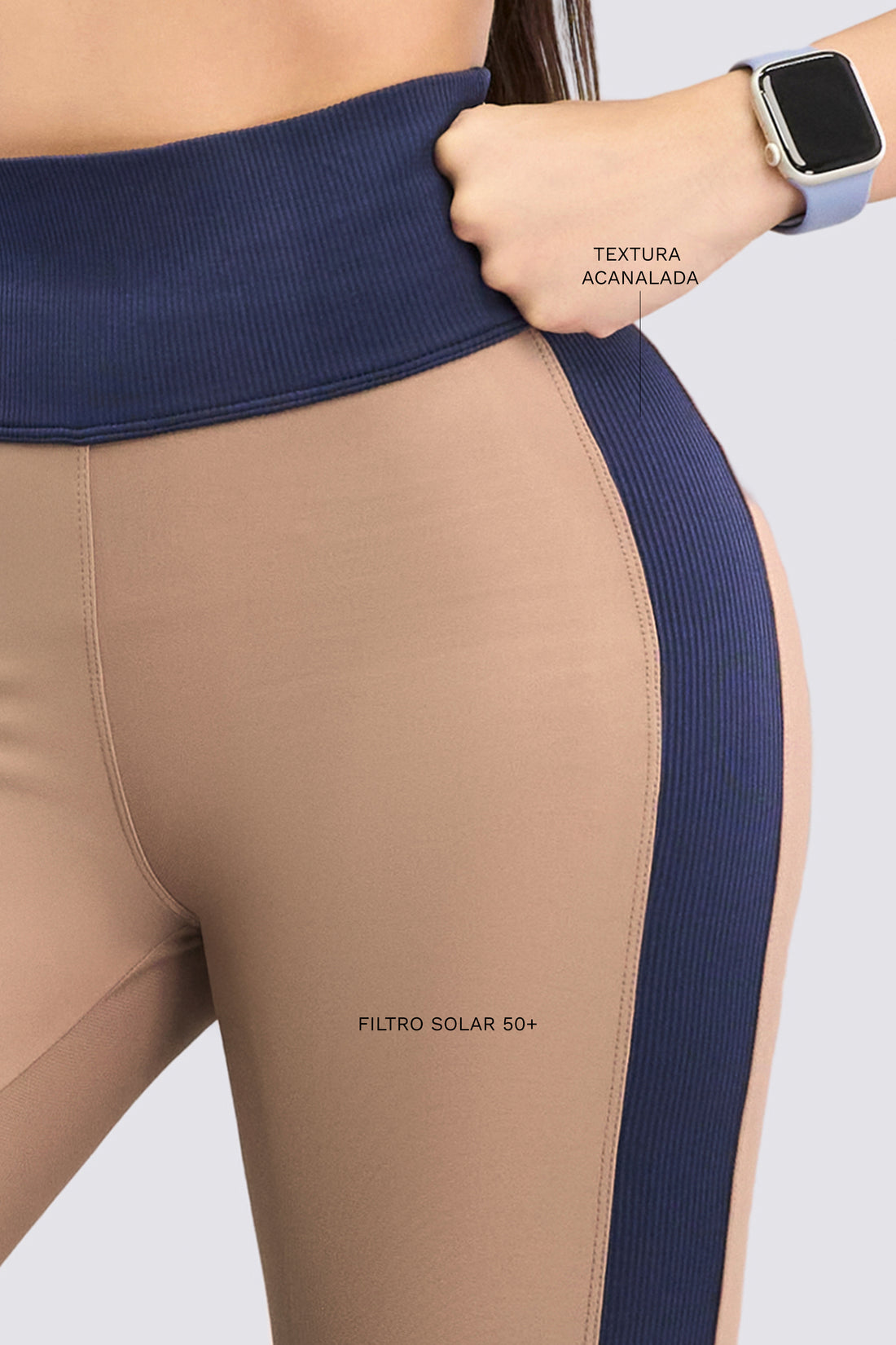 LEGGINGS MOCCA CON BANDA AZUL RVC