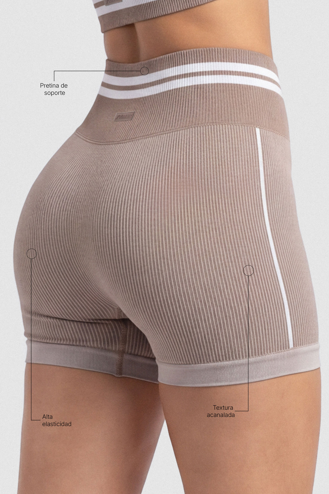SHORT MOCCA PRETINA ALTA Y FRANJAS BLANCAS PPC