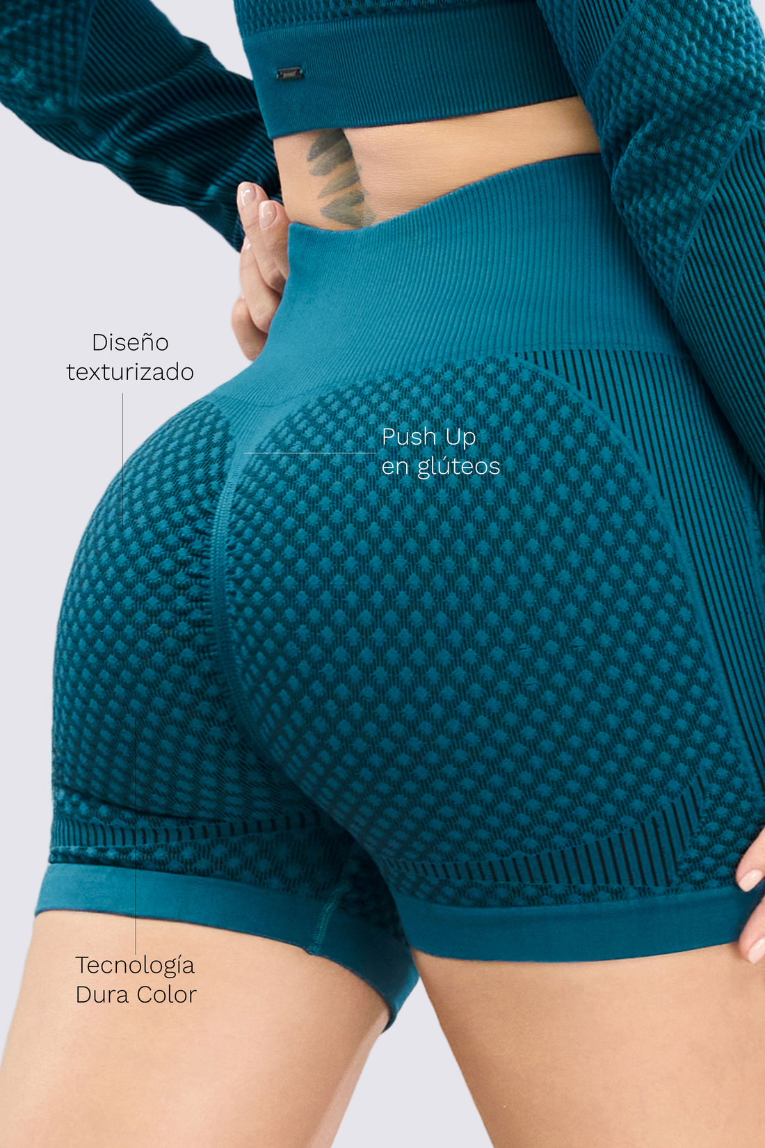 SHORT SEAMLESS TEXTURIZADO VERDE TURQUESA RVC