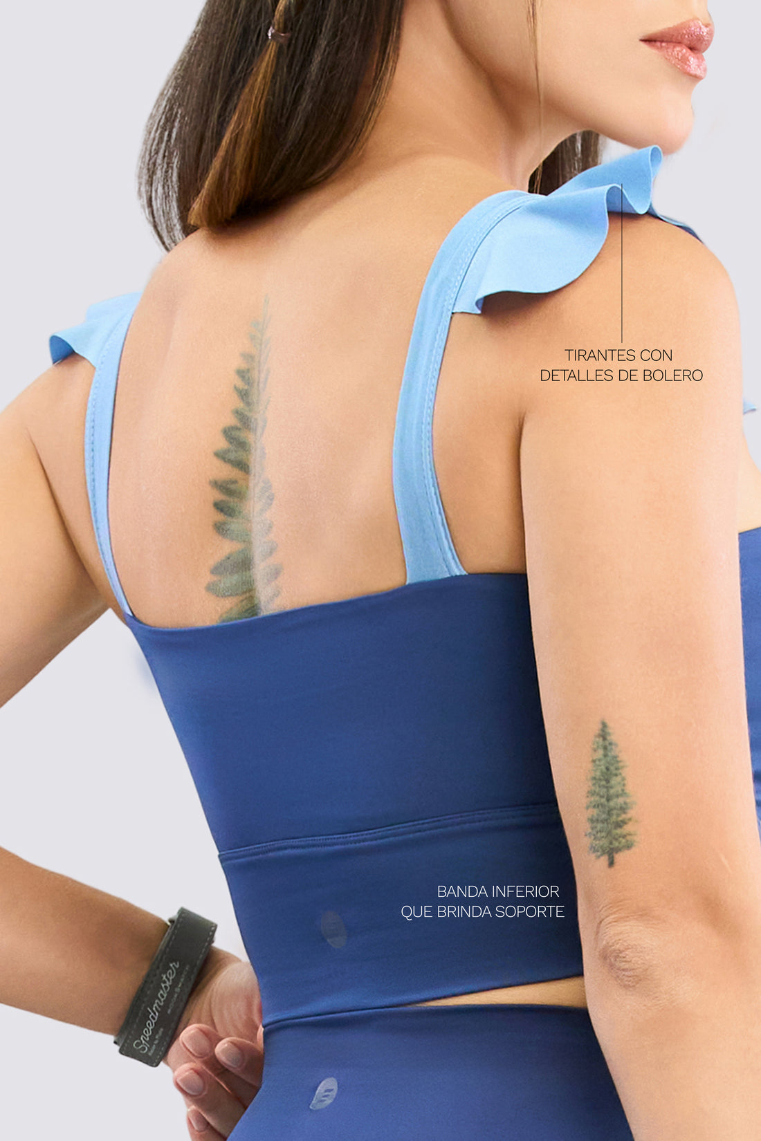 TOP CROP AZUL MARINO CON VOLANTES CELESTES RVC