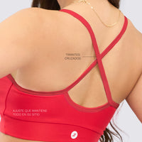 TOP ROJO DE TIRANTES CRUZADOS Y MALLA RVC