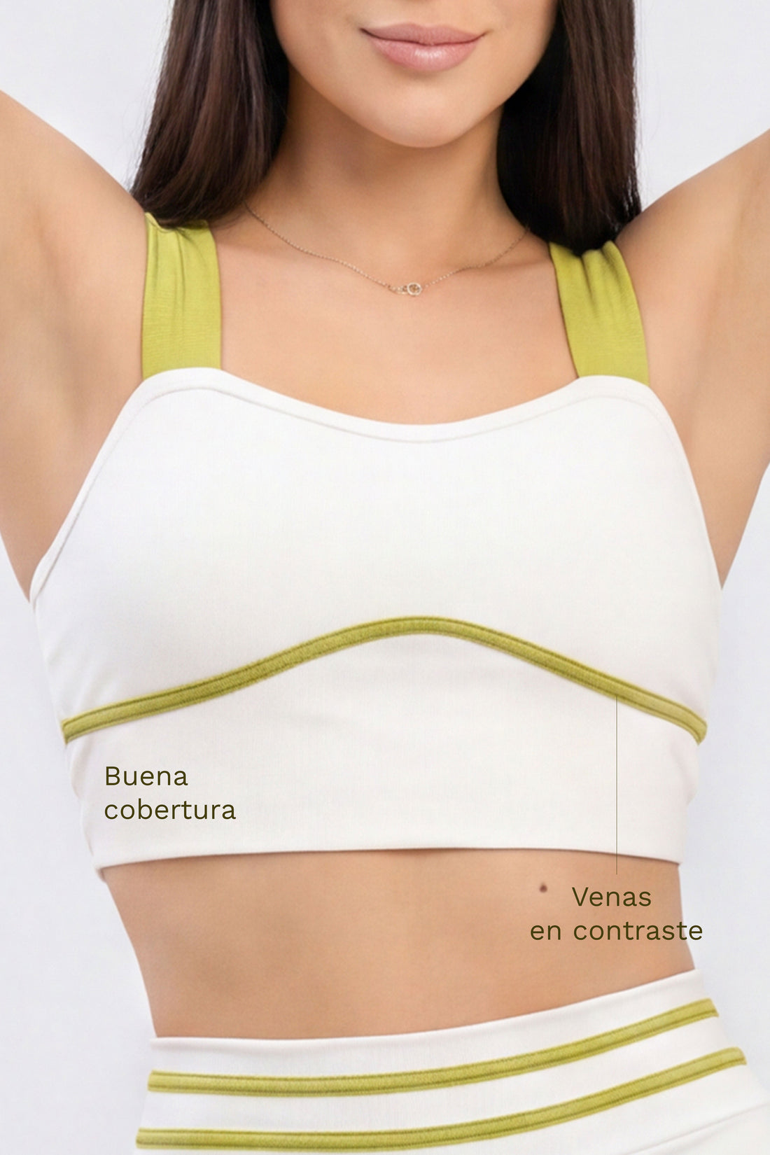 TOP SOPORTE MEDIO BLANCO Y DETALLES EN COLOR VERDE PISTACHO RVC