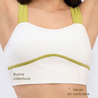 TOP SOPORTE MEDIO BLANCO Y DETALLES EN COLOR VERDE PISTACHO RVC