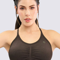 TOP CAFÉ CON ESPALDA CRUZADA Y FRUNCIDO FRONTAL RVC